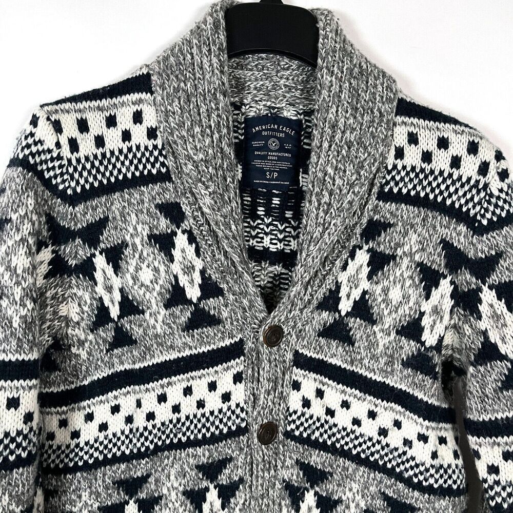 American Eagle Fair Isle Cardigan Sweater Small Alt‎ Color Axl Heck Fisherman